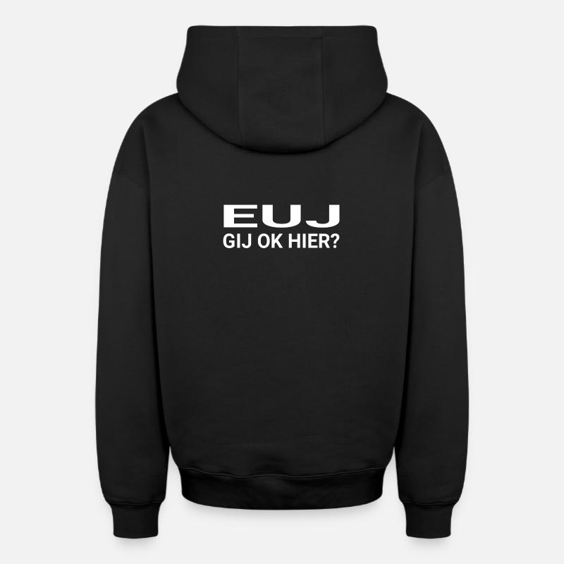 EUJ vous ok ici - Sweat à capuche unisexe zippé oversize épais SPREAD - noir