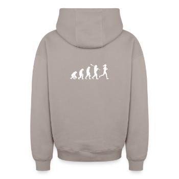 Evolution of Woman Running Silhouette - Oversized Heavyweight Unisex Zip Hoodie - taupe - Back - AI Model Male 178 light (178cm)