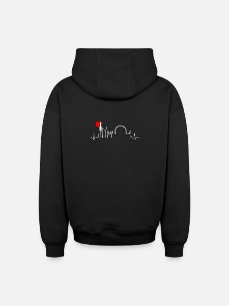 Urban Skyline Heartbeat - Oversized Heavyweight Unisex Zip Hoodie - black