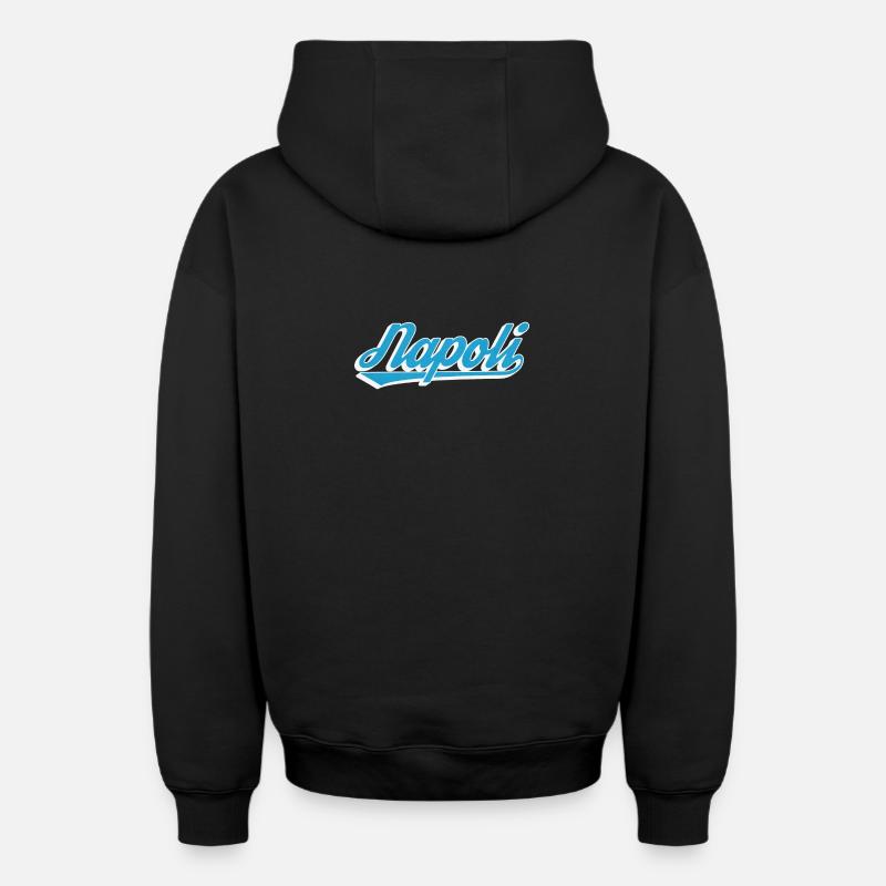 Napoli Rétro Script Blue - Sweat à capuche unisexe zippé oversize épais SPREAD - noir