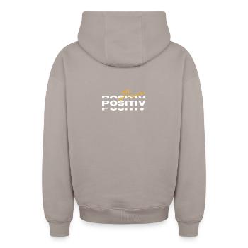 Ollewei positif - toujours positif - Sweat à capuche unisexe zippé oversize épais SPREAD - taupe - Dos - AI Model Male 178 light (178cm)