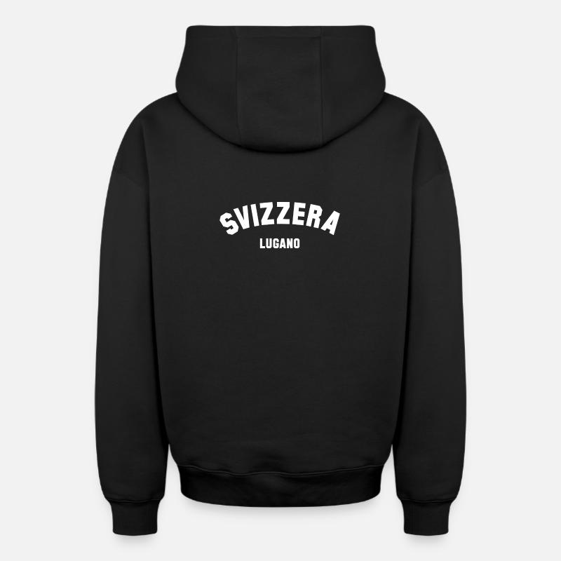 LUGANO Svizzera Suisse Suisse - Sweat à capuche unisexe zippé oversize épais SPREAD - noir