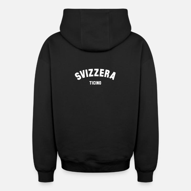 TICINO Svizzera Suisse Suisse - Sweat à capuche unisexe zippé oversize épais SPREAD - noir