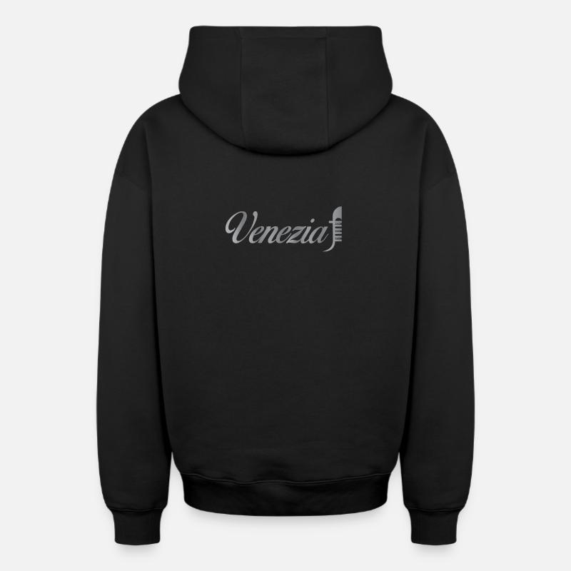 Venezia Script Métallique - Sweat à capuche unisexe zippé oversize épais SPREAD - noir