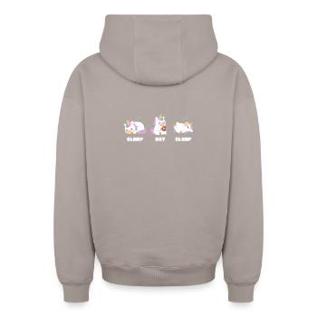 Sleep Eat Sleep – Licorne kawaii humoristique pare - Sweat à capuche unisexe zippé oversize épais SPREAD - taupe - Dos - AI Model Male 178 light (178cm)