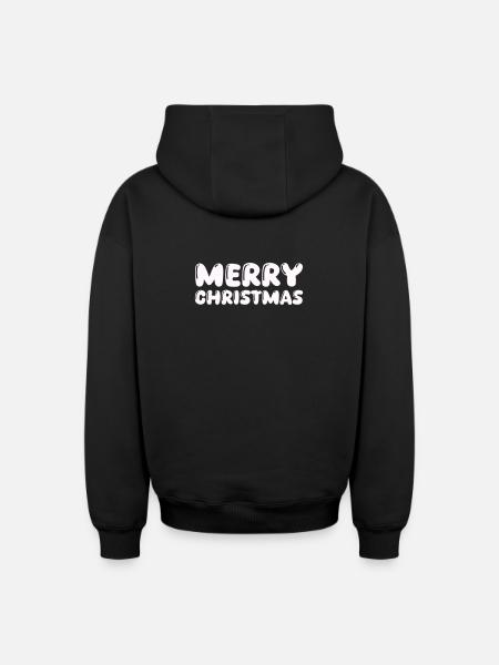 Cuddly Merry Christmas lettering - Oversized Heavyweight Unisex Zip Hoodie - black