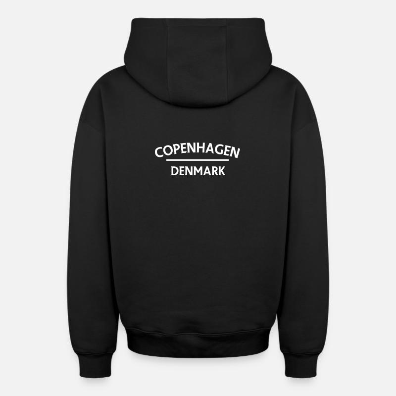 Copenhague – Danemark Textdesign - Sweat à capuche unisexe zippé oversize épais SPREAD - noir