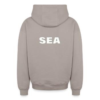 MER - Sweat à capuche unisexe zippé oversize épais SPREAD - taupe - Dos - AI Model Male 178 light (178cm)