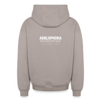 Abibliophobie – Lustiges Lesen Bücherwurm-Lesergeschenk - Oversized Heavyweight Unisex Zip Hoodie - Taupe - Hinten - AI Model Male 178 light (178cm)