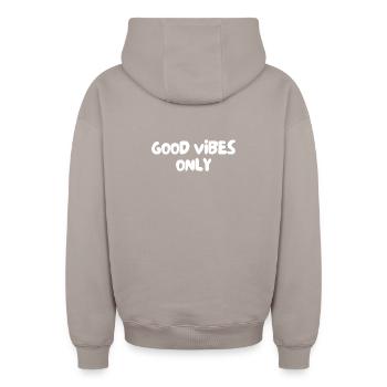 Bonne énergie - Sweat à capuche unisexe zippé oversize épais SPREAD - taupe - Dos - AI Model Male 178 light (178cm)