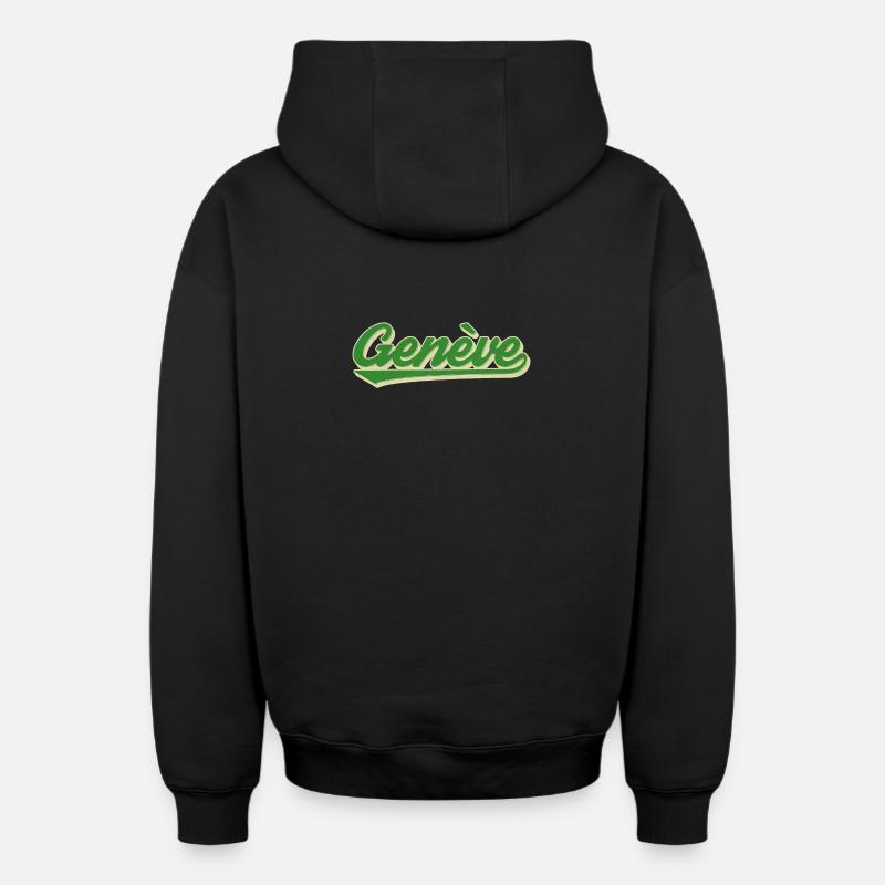 Genève Grün Retro Script - Oversized Heavyweight Unisex Zip Hoodie - Schwarz