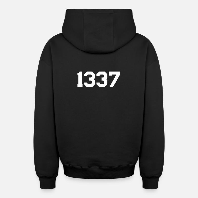 1337 – Conception de texte blanc - Sweat à capuche unisexe zippé oversize épais SPREAD - noir