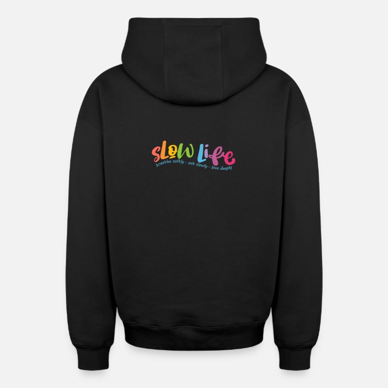 Slow Life - Sweat à capuche unisexe zippé oversize épais SPREAD - noir