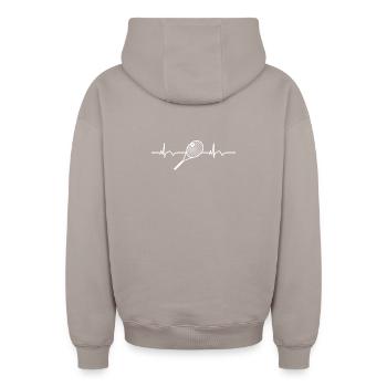 Raquette de tennis Balle de tennis ECG Battement de cœur - Sweat à capuche unisexe zippé oversize épais SPREAD - taupe - Dos - AI Model Male 178 light (178cm)