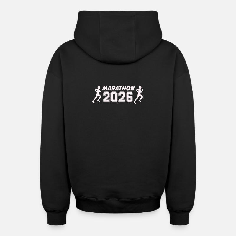 marathon_2026_frauen- - Sweat à capuche unisexe zippé oversize épais SPREAD - noir