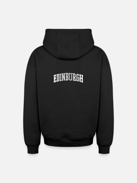 Edinburgh Varsity Bow Font - Oversized Heavyweight Unisex Zip Hoodie - black