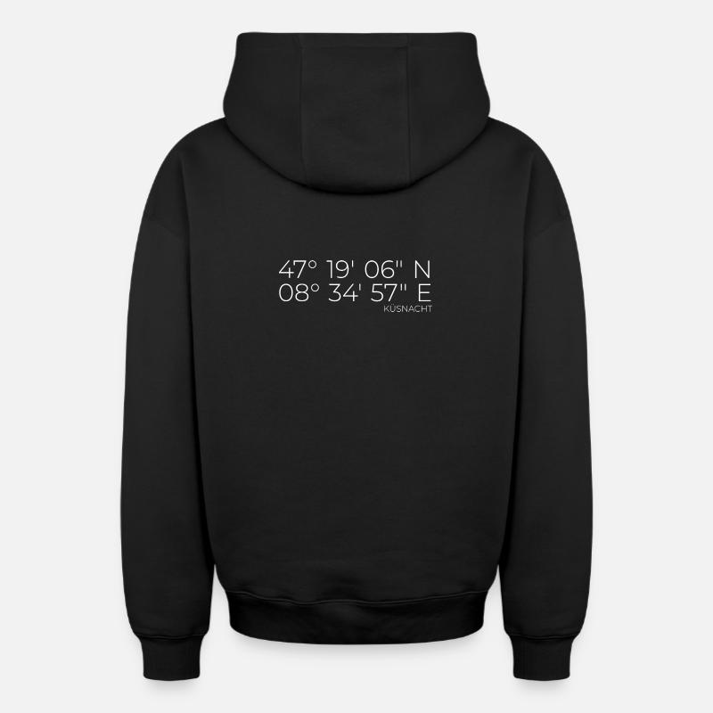 coordonnées Küsnacht Zurich - Sweat à capuche unisexe zippé oversize épais SPREAD - noir