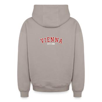 Vienna Est. 1986 - Oversized Heavyweight Unisex Zip Hoodie - taupe - Back - AI Model Male 178 light (178cm)