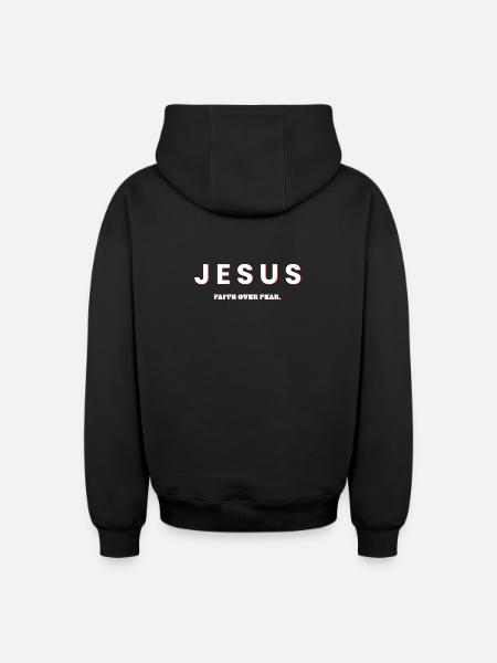 Jesus, Faith Over Fear - Christian Design - Oversized Heavyweight Unisex Zip Hoodie - black