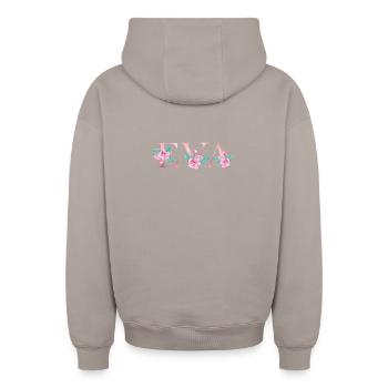 Eva Blumen Name Rosa Floral Mädchen Shirt - Oversized Heavyweight Unisex Zip Hoodie - Taupe - Hinten - AI Model Male 178 light (178cm)