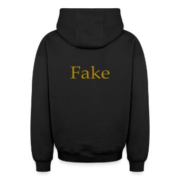 Faux, dire, humour, amusant, drôle, idée cadeau - Sweat à capuche unisexe zippé oversize épais SPREAD - noir - Dos - AI Model Male 185 dark (185cm)