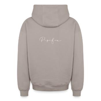 Bêtise - Sweat à capuche unisexe zippé oversize épais SPREAD - taupe - Dos - AI Model Male 178 light (178cm)