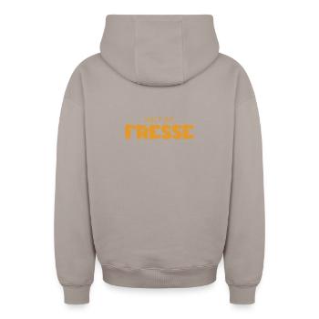 Shut Up - Cool Saying - Oversized Heavyweight Unisex Zip Hoodie - taupe - Back - AI Model Male 178 light (178cm)