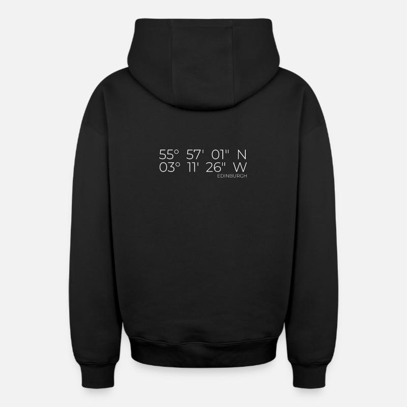 Coordonnées : Édimbourg, Écosse - Sweat à capuche unisexe zippé oversize épais SPREAD - noir