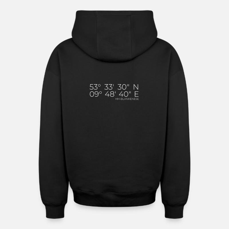 coordonnées Hambourg Blankenese - Sweat à capuche unisexe zippé oversize épais SPREAD - noir