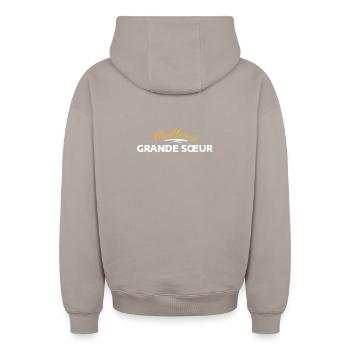 Vintage Florale eklektische Cousinade - Oversized Heavyweight Unisex Zip Hoodie - Taupe - Hinten - AI Model Male 178 light (178cm)
