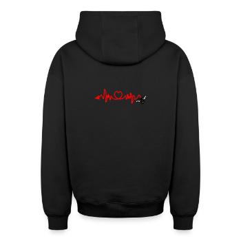 Cardio-Herzfrequenz, Biene mit Stachel oder Pfeil - Oversized Heavyweight Unisex Zip Hoodie - Schwarz - Hinten - AI Model Male 185 dark (185cm)