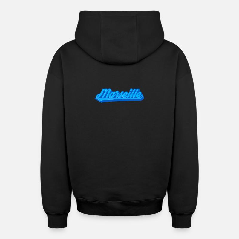 Police bleue rétro de Marseille - Sweat à capuche unisexe zippé oversize épais SPREAD - noir