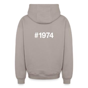 1974 Hashtag 52 years 52nd birthday - Oversized Heavyweight Unisex Zip Hoodie - taupe - Back - AI Model Male 178 light (178cm)