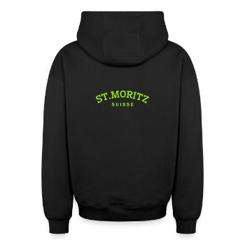 St. Moritz - Suisse - Switzerland - Swiss - Oversized Heavyweight Unisex Zip Hoodie - black - Back - AI Model Male 185 dark (185cm)
