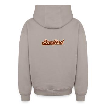 Bradford Vintage Script Logo - Oversized Heavyweight Unisex Zip Hoodie - Taupe - Hinten - AI Model Male 178 light (178cm)