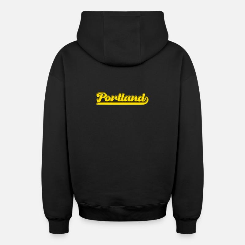 Portland Rétro Script - Sweat à capuche unisexe zippé oversize épais SPREAD - noir