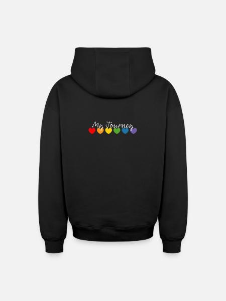 Rainbow heart my journey white - Oversized Heavyweight Unisex Zip Hoodie - black
