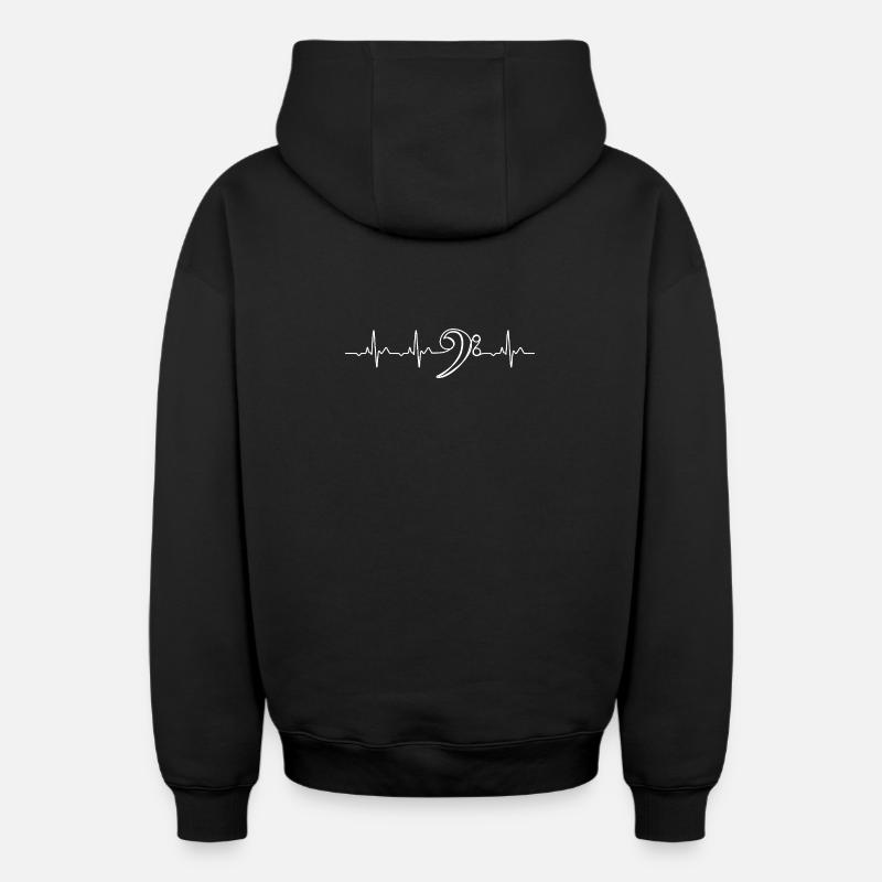 Clé de Fa Heartbeat Mélomane - Sweat à capuche unisexe zippé oversize épais SPREAD - noir