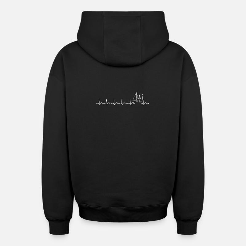 Voilier sur ECG Wave - Sweat à capuche unisexe zippé oversize épais SPREAD - noir