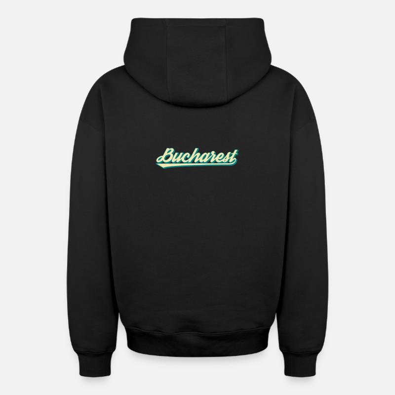Bucharest Retro Script - Oversized Heavyweight Unisex Zip Hoodie - Schwarz