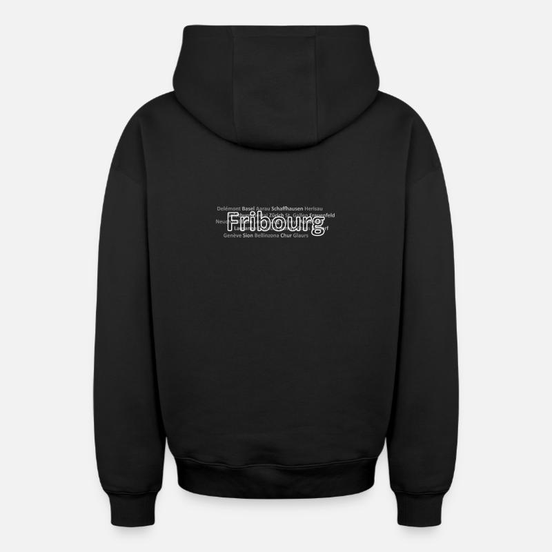 Schweizer Städte Fribourg - Oversized Heavyweight Unisex Zip Hoodie - Schwarz
