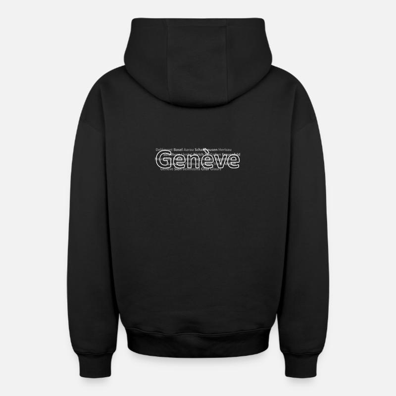 Villes suisses Genève - Sweat à capuche unisexe zippé oversize épais SPREAD - noir
