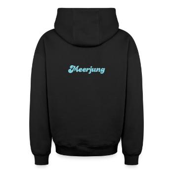 Meerjung Küste Meer Mann Fischkopp Schuppen Fan - Oversized Heavyweight Unisex Zip Hoodie - Schwarz - Hinten - AI Model Male 185 dark (185cm)