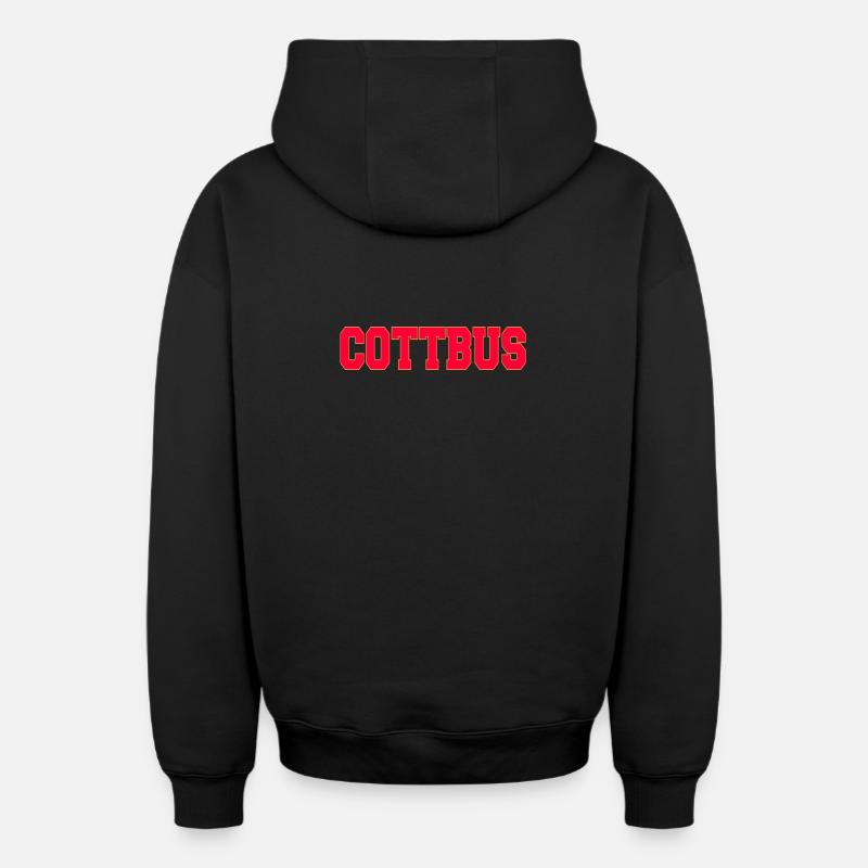 Cottbus Lettrage Rouge Jaune - Sweat à capuche unisexe zippé oversize épais SPREAD - noir