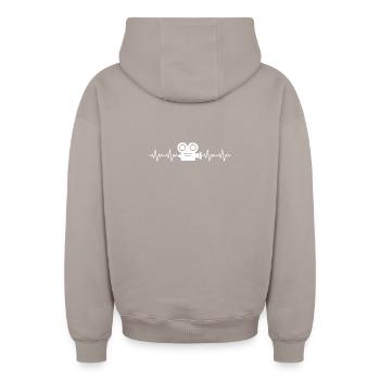 Video Videokamera Videograf EKG Herzschlag - Oversized Heavyweight Unisex Zip Hoodie - Taupe - Hinten - AI Model Male 178 light (178cm)