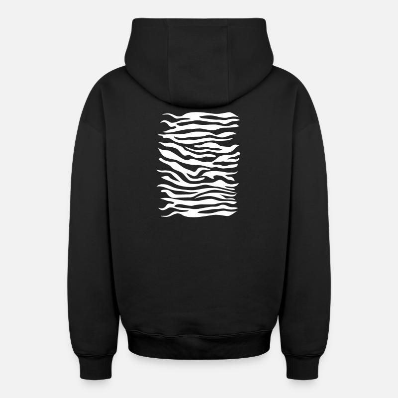Zebra pattern white - Oversized Heavyweight Unisex Zip Hoodie - black