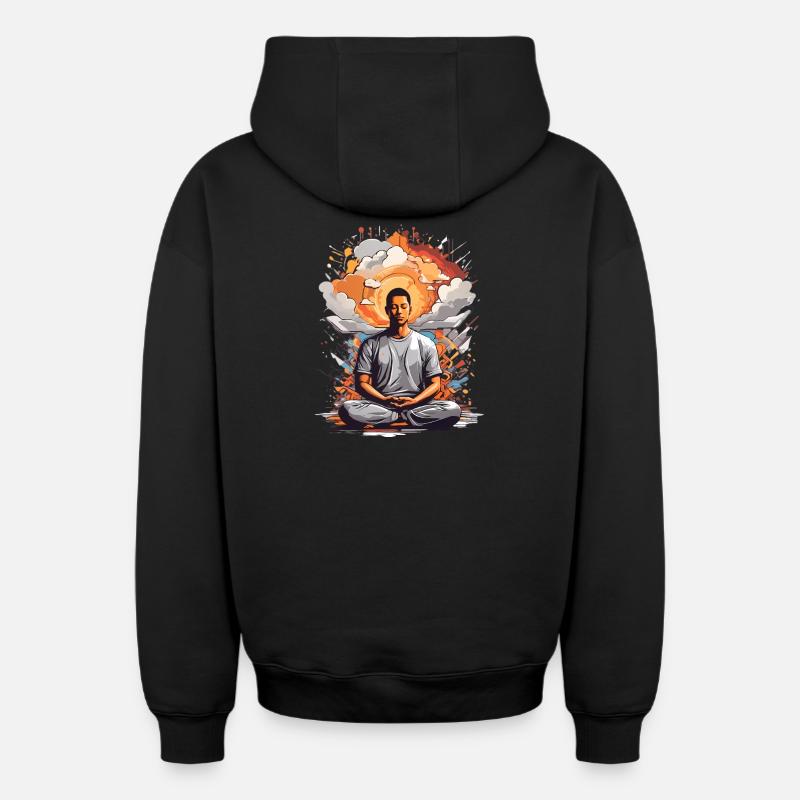 Méditation - Sweat à capuche unisexe zippé oversize épais SPREAD - noir