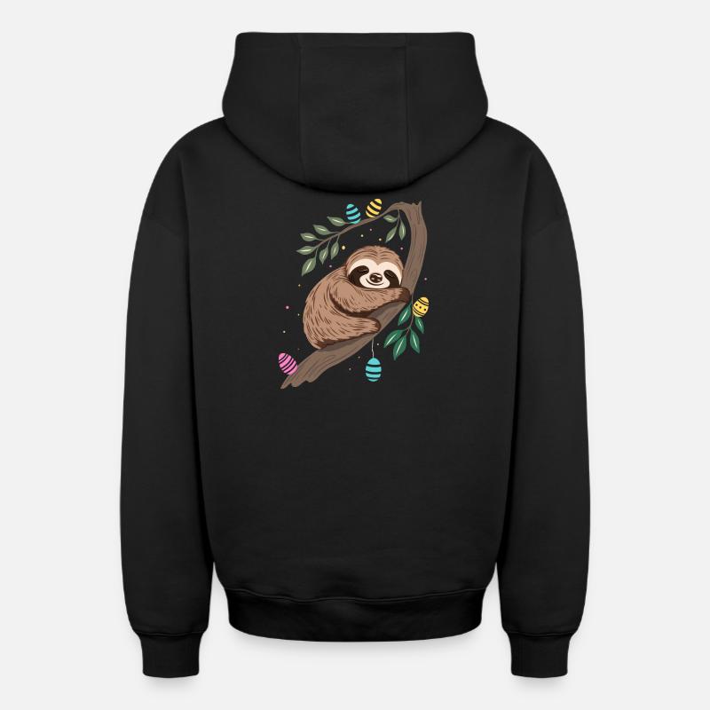 Easter Sloth with Easter Eggs - Oversized Heavyweight Unisex Zip Hoodie - black
