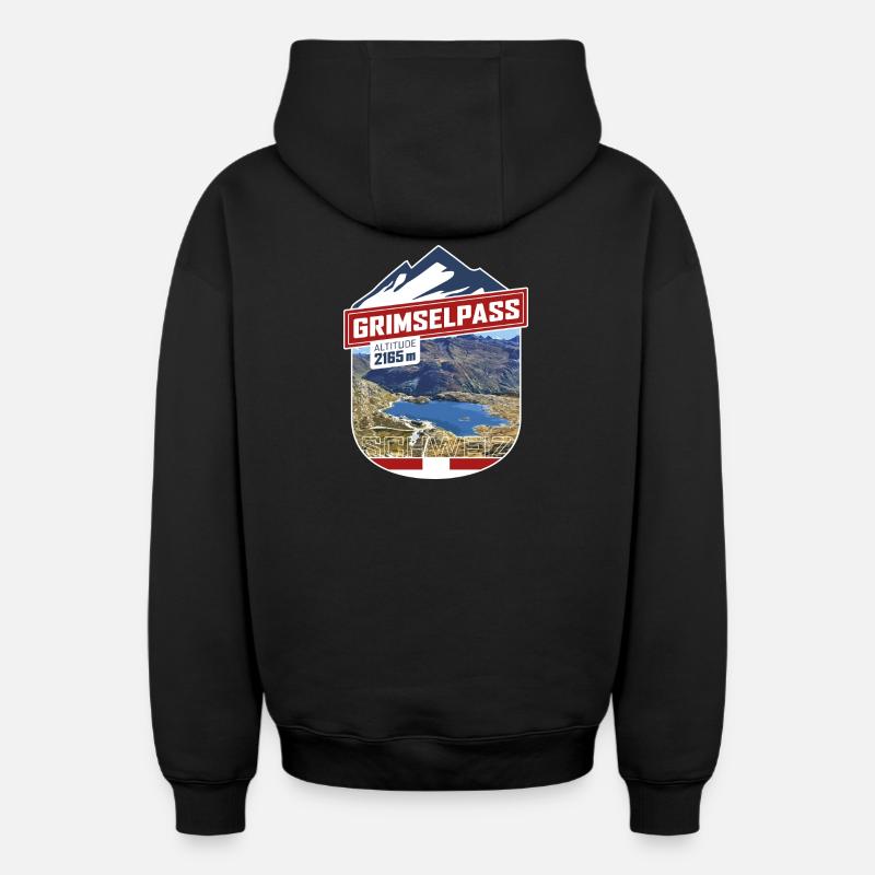 Col du Grimsel | Autocollant - Sweat à capuche unisexe zippé oversize épais SPREAD - noir