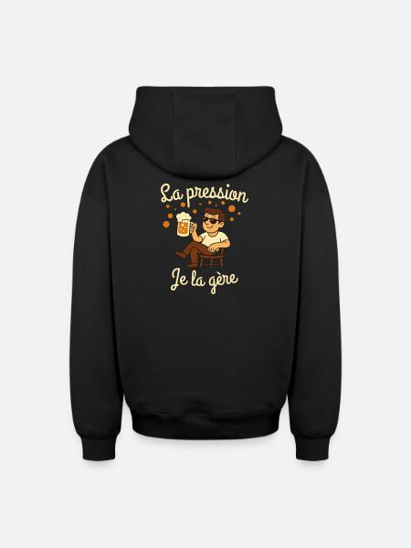 Pressure I manage, Beer humor - Oversized Heavyweight Unisex Zip Hoodie - black